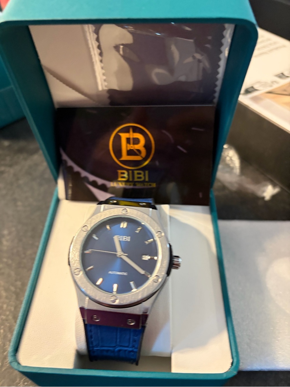 BiBi Silver Case Blue Dial Watch with Blue Strap